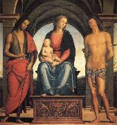 PERUGINO, Pietro Madonna and Child Enthroned with SS.John the Baptist and Sebastian USA oil painting artist